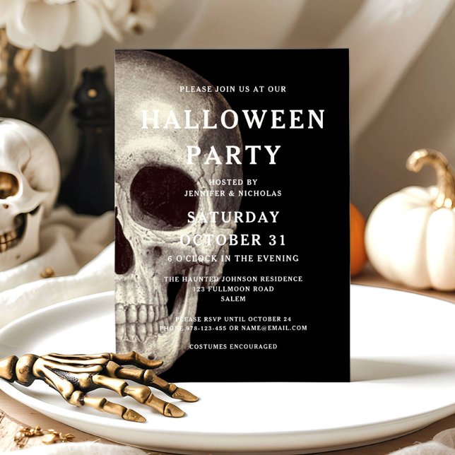 Invitación de Halloween para Adultos Adultos de Bl (Scary Dead Skull Halloween Invitation)