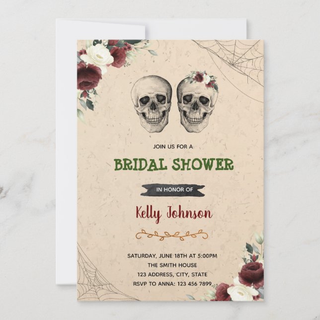 invitación de Halloween para boda de cráneo de duc (Anverso)