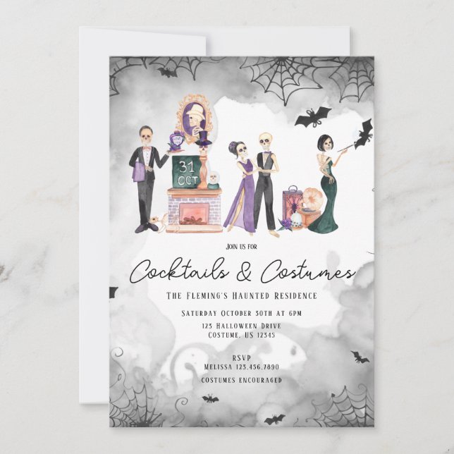 Invitación de Halloween para Cócteles y Disfraces (Anverso)