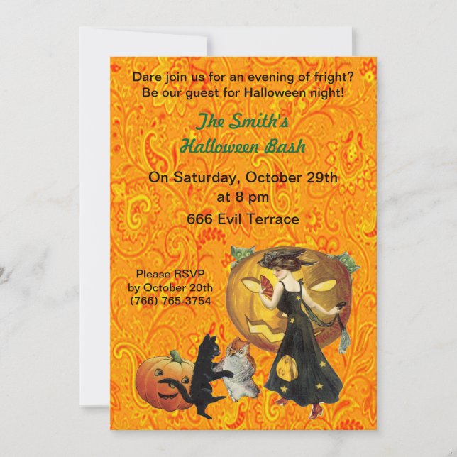 Invitación de Halloween para Fiesta de Calabaza (Anverso)