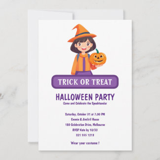 Invitación de Halloween para Niña con Calabaza