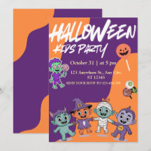 Invitación de Halloween para niños con monstruos d