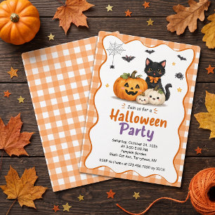 Invitación de Halloween para niños de gato negro y