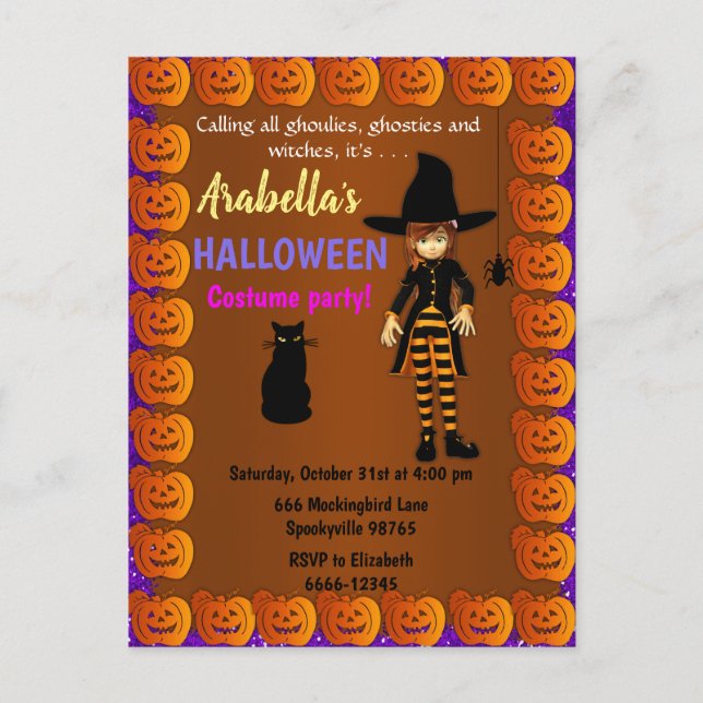 Invitación de Halloween para niños pequeños y chic (Anverso)