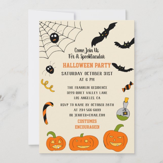 Invitación de Halloween para niños y adultos. (Anverso)