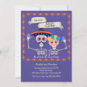 Invitación de Halloween para pareja de esqueletos