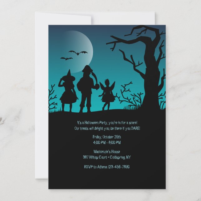 Invitación de Halloween para tratar o trucar a niñ (Anverso)