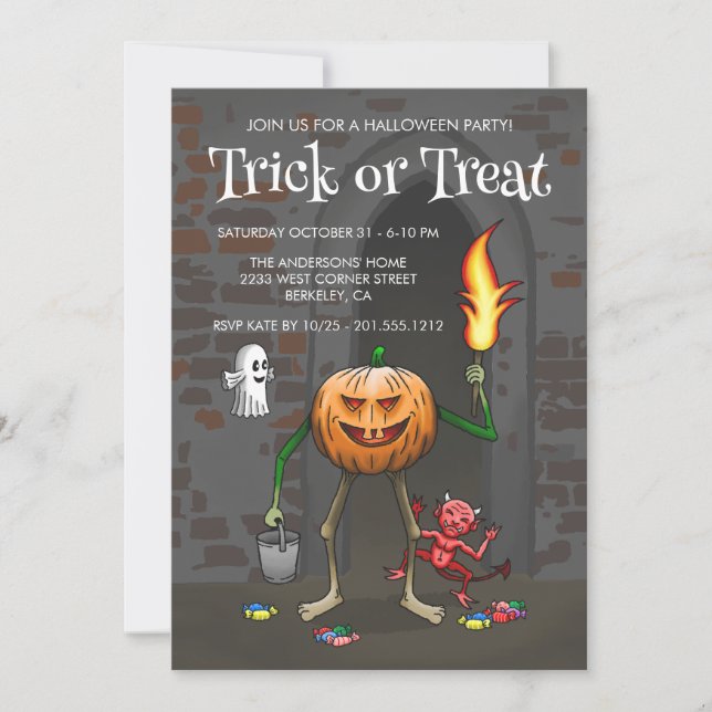 Invitación de Halloween para Truco o Trato (Anverso)