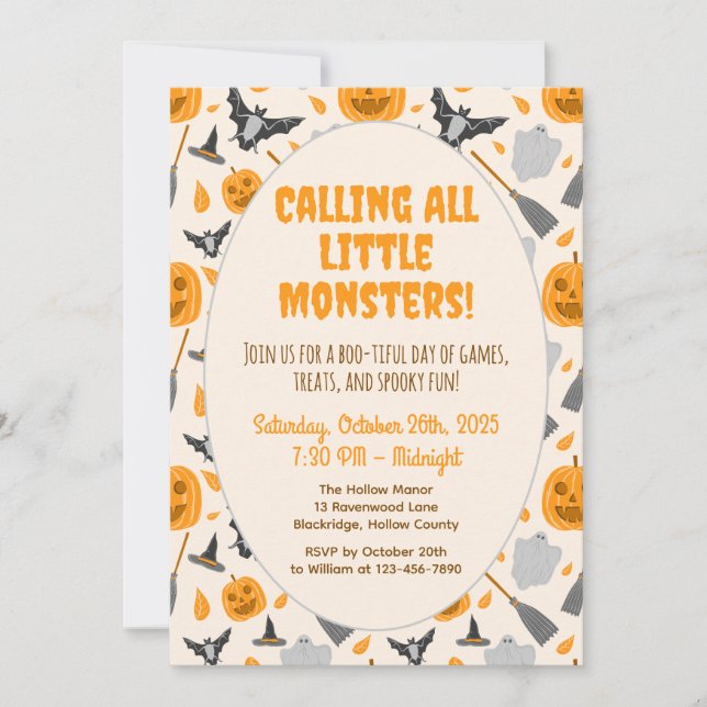 Invitación de Halloween para una fiesta linda y es (Anverso)