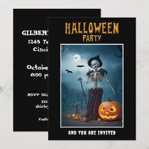 Invitación de Halloween Party Skeleton y calabazas