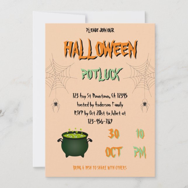 Invitación de Halloween Potluck (Anverso)