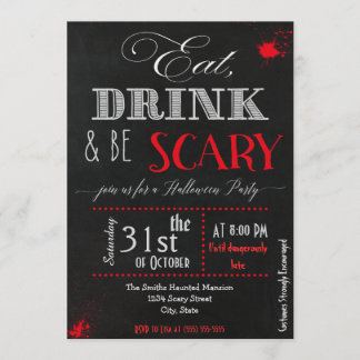 Invitación de Halloween roja asustarse comer beber