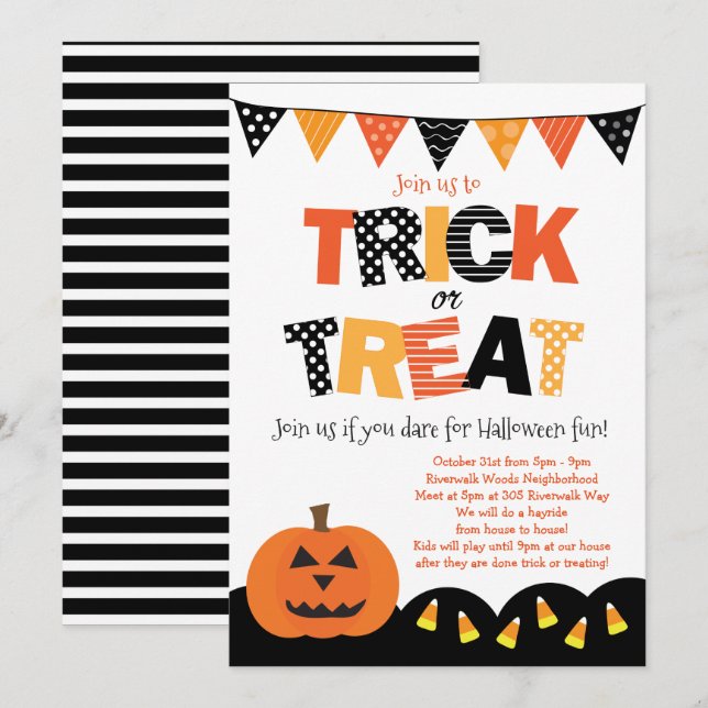 Invitación de Halloween Trick o Tret (Anverso / Reverso)
