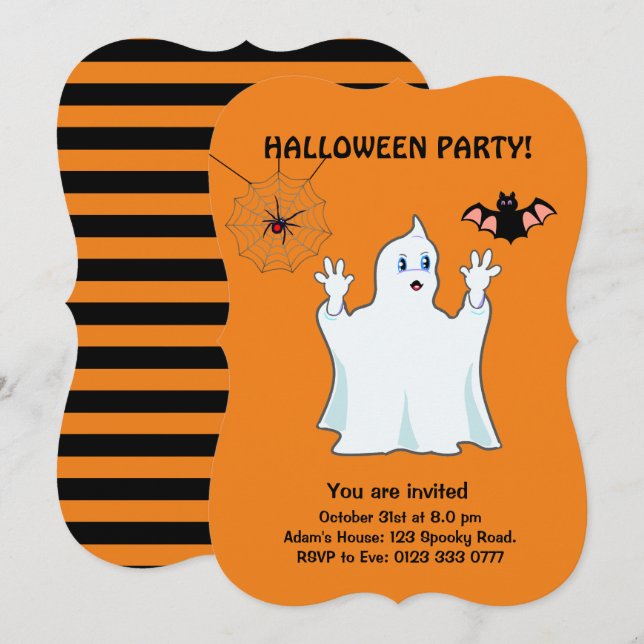 Invitación de Halloween Trumpy Fantasma, Araña y M (Anverso / Reverso)