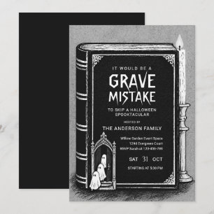 Invitación de Halloween Vintage Blanco y Negro