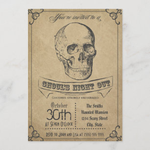 Invitación de Halloween vintage de cráneo