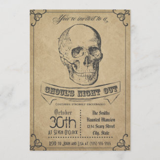 Invitación de Halloween vintage de cráneo