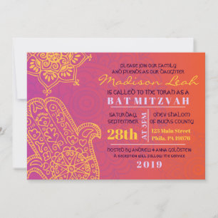 Invitación de HAMSA Naranja Rojo Bat Mitzvah