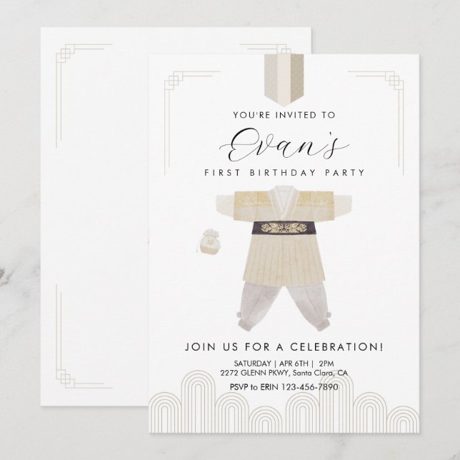 Invitación de Hanbok para el primer cumpleaños Dol (Anverso / Reverso)