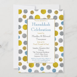 Invitación de Hanukkah con puntos azules de plata