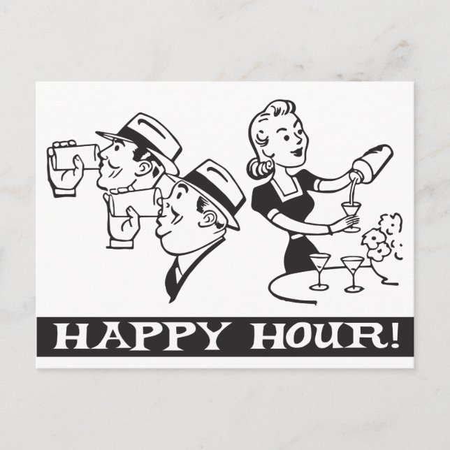 Invitación de Happy Hour con divertido retro (Anverso)