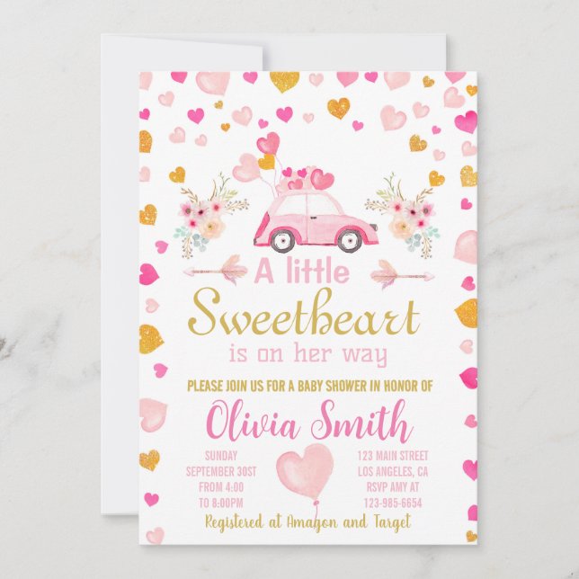 Invitación de Hearts Valentine Baby Shower (Anverso)