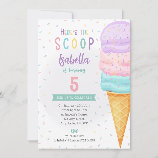 Invitación de helado de crema de chica - Scoop mor (Anverso)