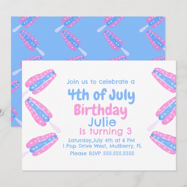 Invitación de helado del 4 de julio con acuarela (Anverso / Reverso)