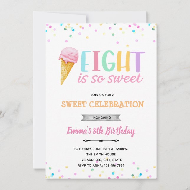 invitación de helado Eight is so sweet (Anverso)