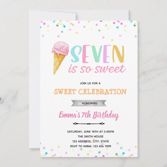 invitación de helado Seven is so sweet (Anverso)