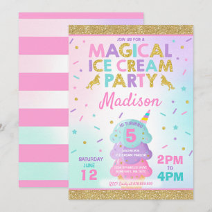Invitación de helados de unicornio Fiesta de helad