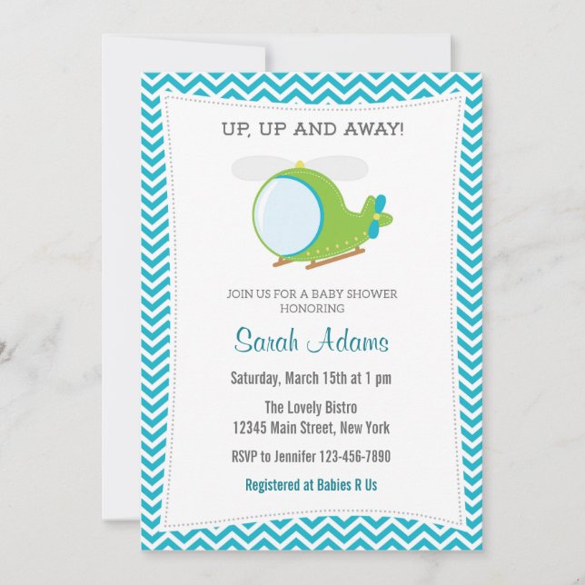Invitación de Helicopter Baby Shower (Anverso)