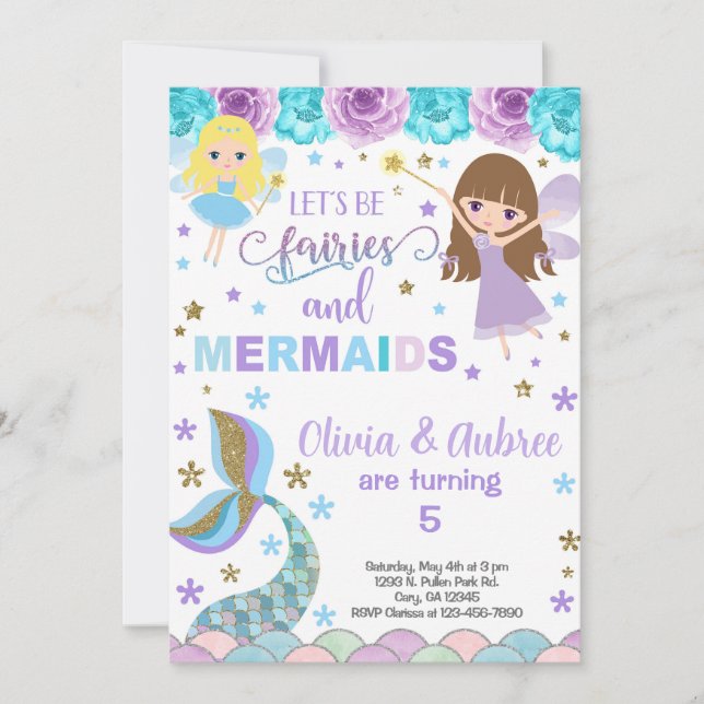 Invitación de hermanos chicas de hadas y sirvienta (Anverso)