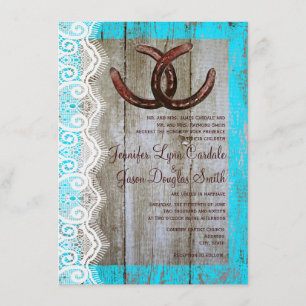 Invitación de herradura de madera de la boda del