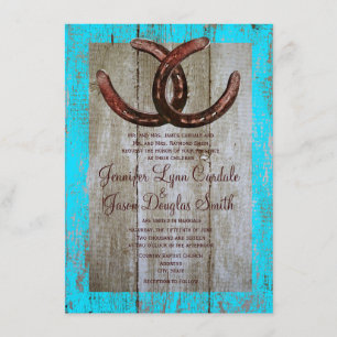 Invitación de herradura de madera de la boda del