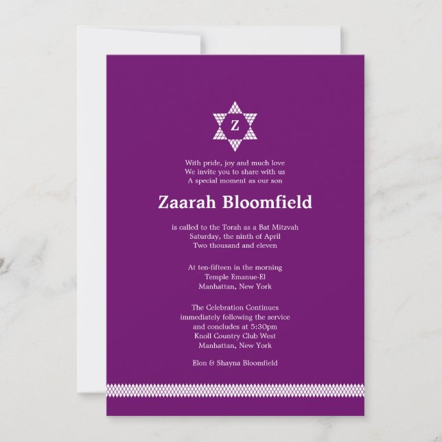 Invitación de Herringbone Star Bat Mitzvah (Anverso)