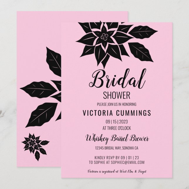 Invitación de Hibisco Floral Negro (Anverso / Reverso)