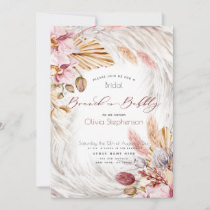 Invitación de hierba de Pampas marfil floral rosa