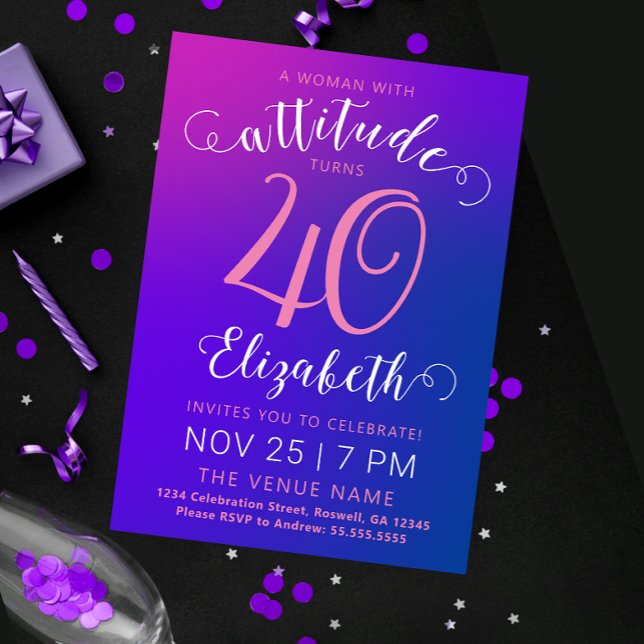 Invitación de hito 40 con estilo Ombre azul morado (Subido por el creador)