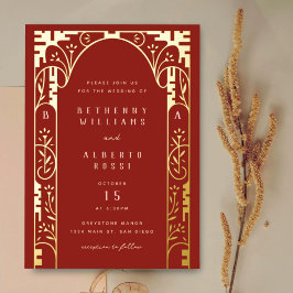 Invitación de Hoja de Arquitectura Art Nouveau Roj