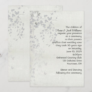 Invitación de hoja de plata y mariposa