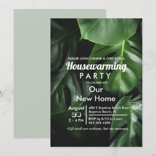 Invitación de hoja tropical para fiesta de inaugur