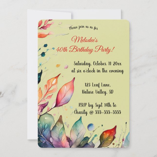 Invitación de Hojas Coloridas Editable (Anverso)
