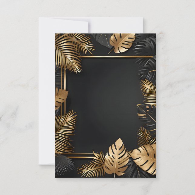 invitación de hojas de oro de marco boda (Anverso)