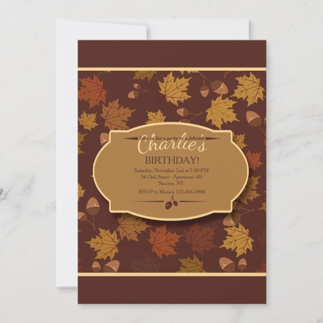 Invitación de Hojas de Otoño y Bellotas (Anverso)