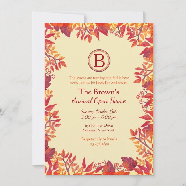 Invitación de Hojas Rojas de Otoño (Anverso)