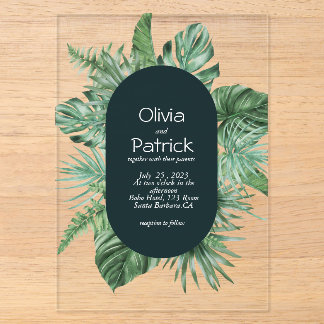 Invitación de hojas verdes tropicales acuarela de 