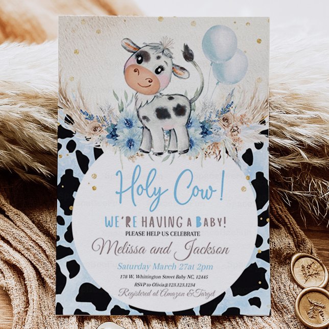 Invitación de Holy Cow Baby Shower Boy Cow Boho (Holy Cow Baby Shower Invitation Boy Cow Boho)