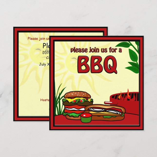 Invitación de Hotdog de BBQ Grill Picnic Hamburger (Anverso / Reverso)