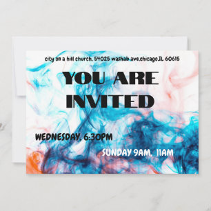 Invitación de humo de acuarela azul vibrante